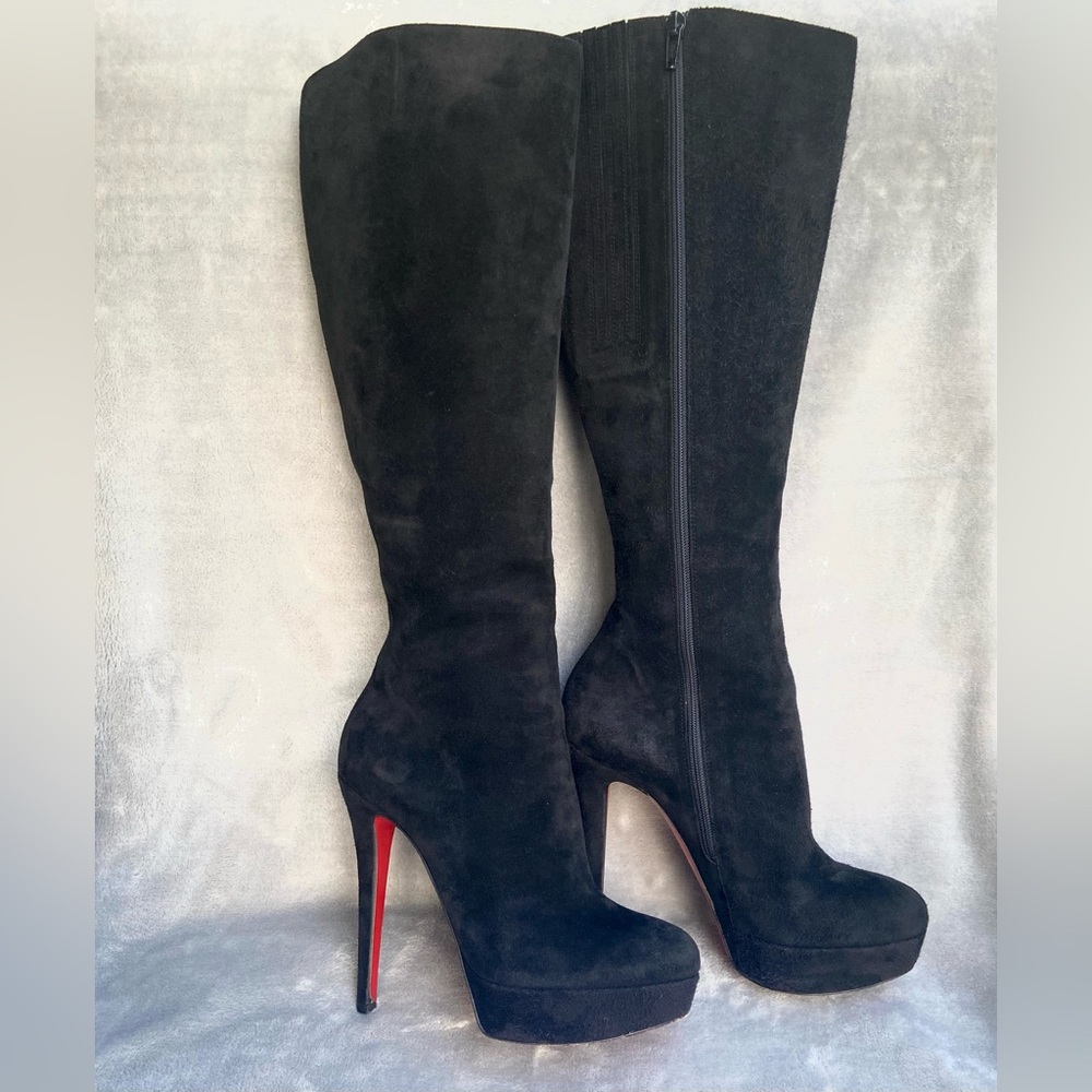 Christian Louboutin Bianca Botta Black Suede Knee High Boots 36.5